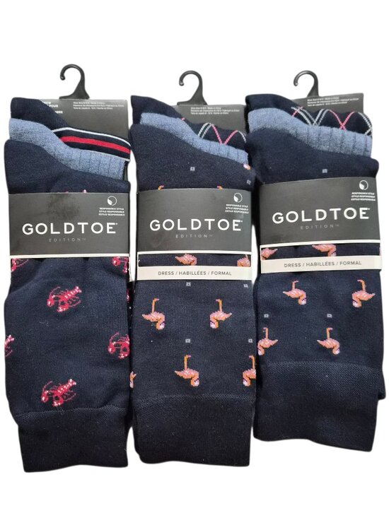 Gold Toe Other - 9 Pair Goldtoe Men's Casual Crew Socks Size 6-12.5 Argyle, Flamingos, Lobster